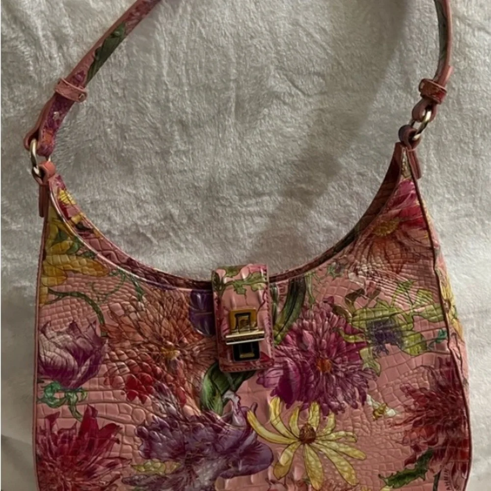Brahmin Fallon Perennial Vibrant Pink and Purple Floral Shoulder Bag - Picture 5 of 7